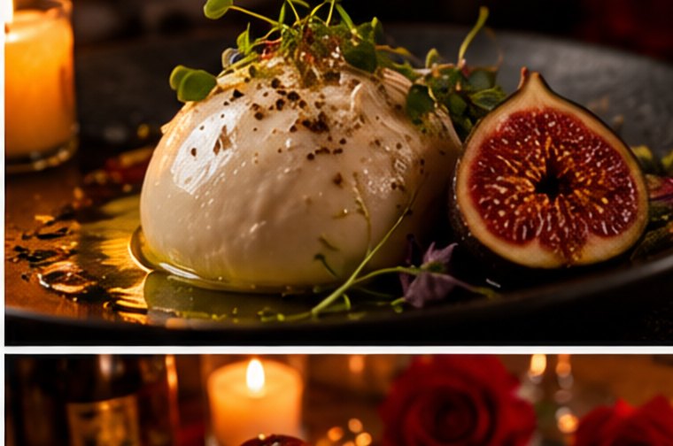 Burrata with a halved fig and a candle